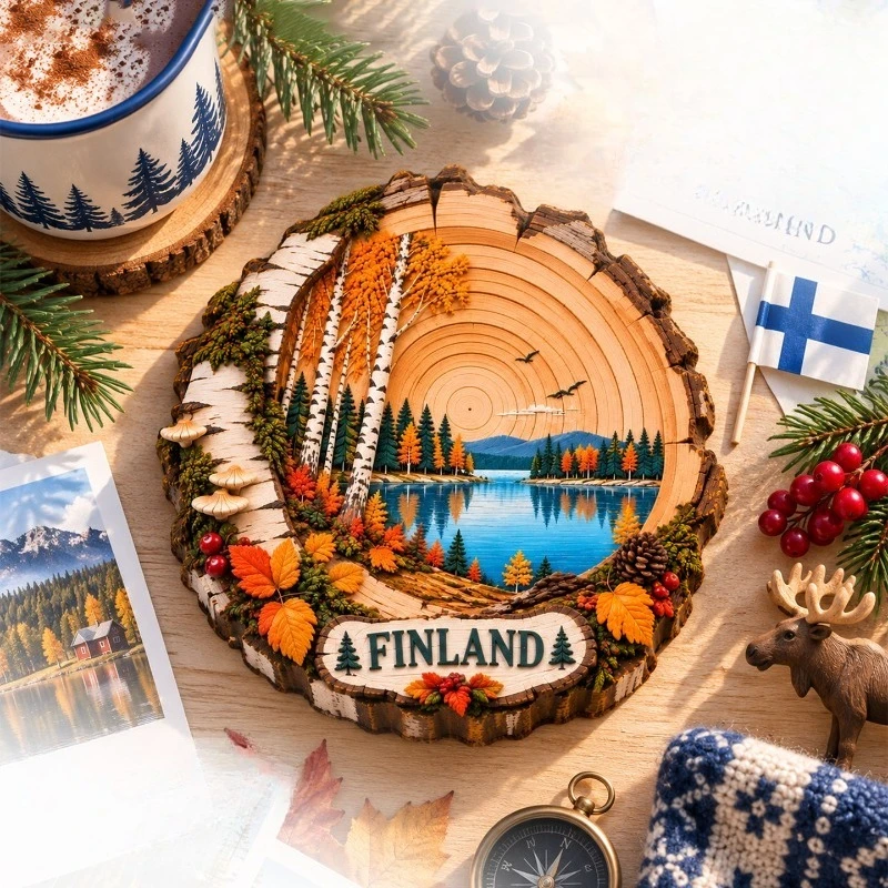 Finland Lake Forest Autumn Fridge Magnet - Serene 3D Nordic Souvenir Unique European Gift for Travel & Nature Decor