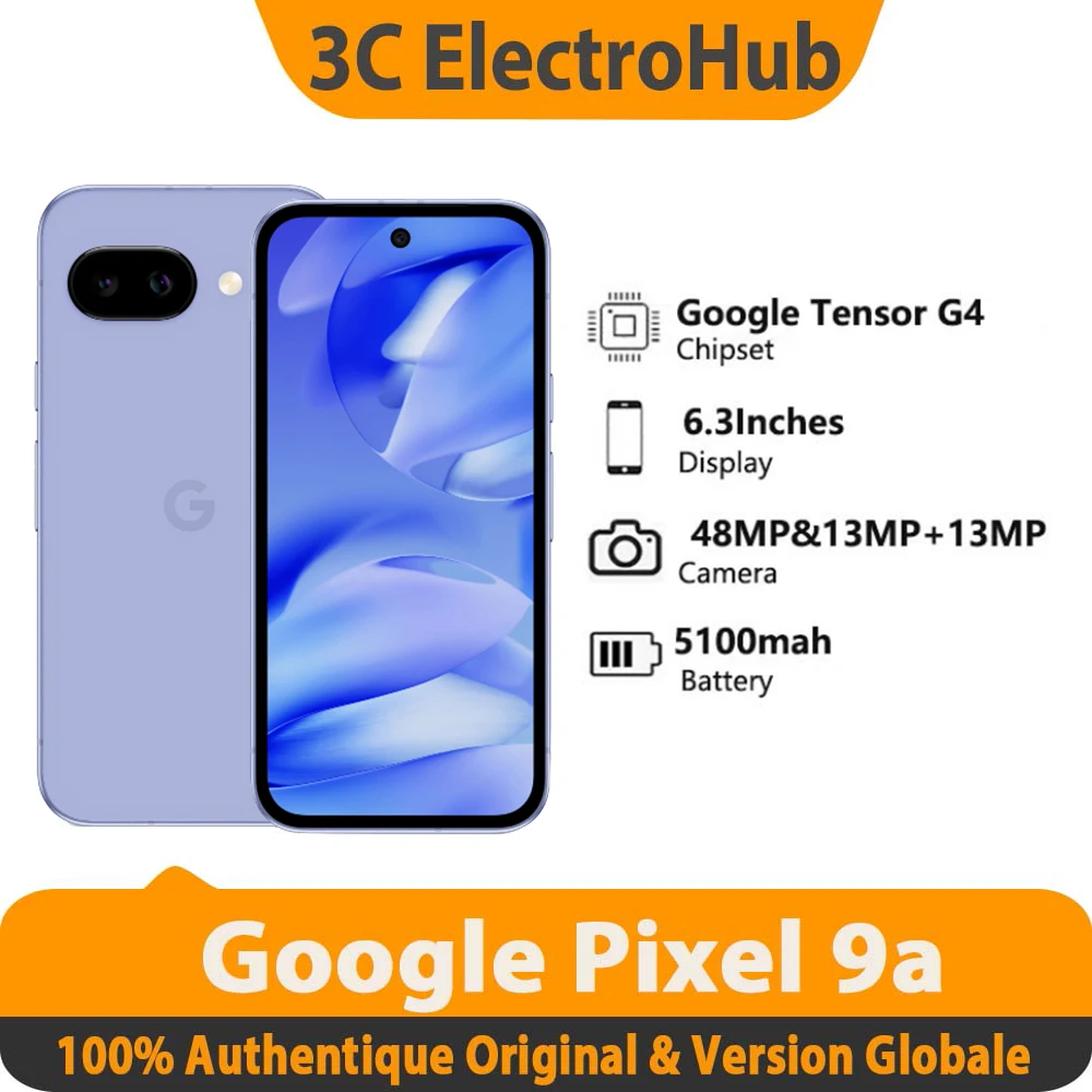 Nouveau Google pixel 9a, 6,3 pouces ,1080x2424, POLED, 120Hz 5100mah.  Google Tensor G4 Titan m2, 8G RAM ,128 / 256g smartphone
