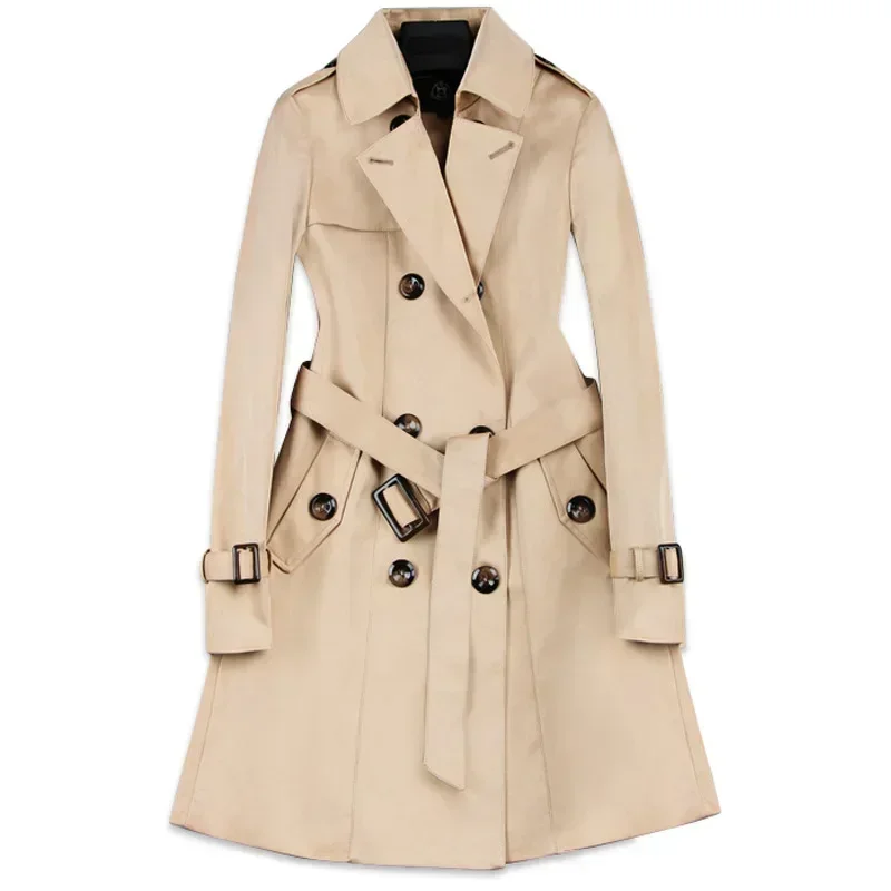 TPJB New Fashion Jacket Double Breasted Mid-long Trench Coat Women Khaki Slim Belt Cloak Mujer Windbreaker Female Abrigos Brazil