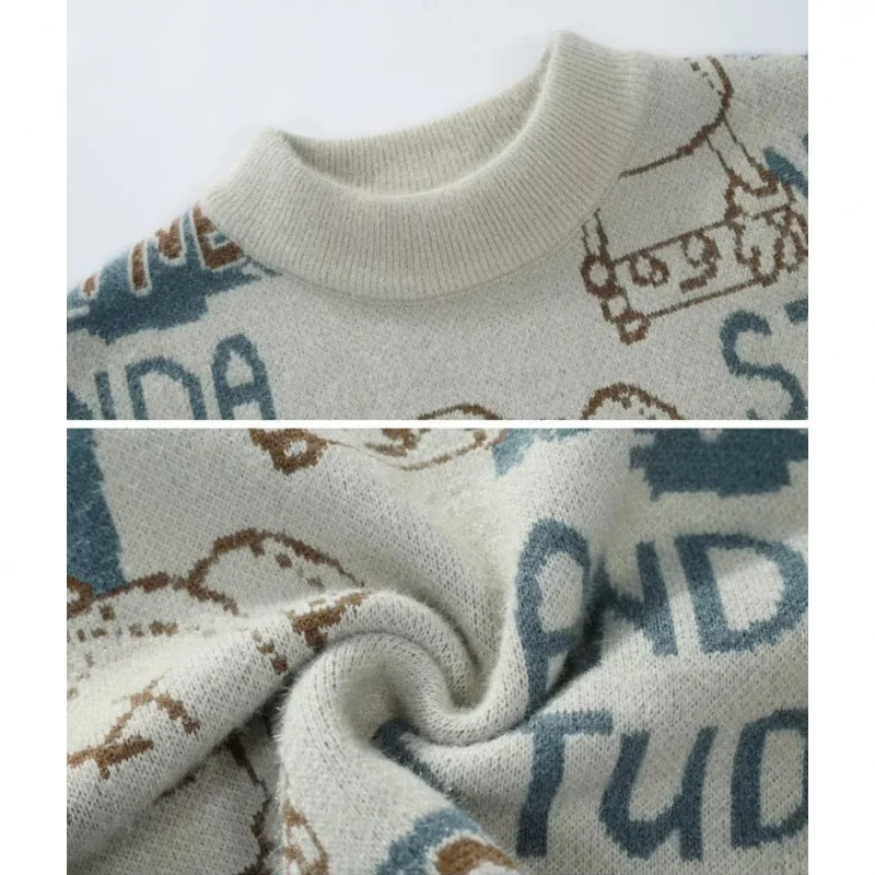 الحجم الأوروبي حجم كبير الدب سترة جاكار سترة الرجال الجولة الرقبة مع بطانة الصوف ملابس داخلية الخريف والشتاء البلوز