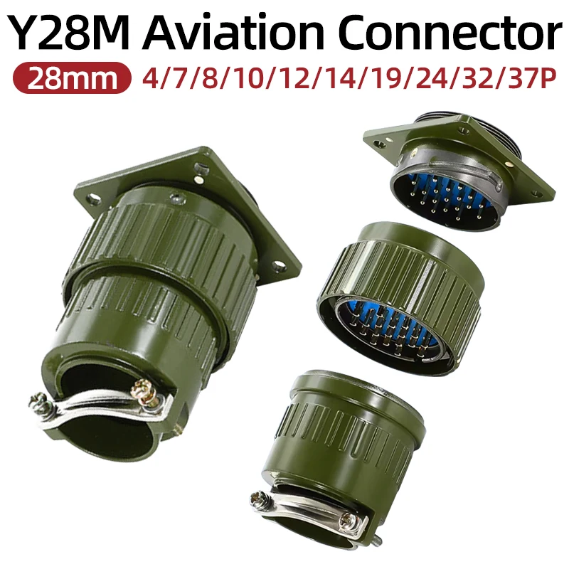 Army Green 28mm Aviation Plug Socket Y28M Fixed Type Male Female Fast Buckle Connector 4/7/8/10/12/14/19/24/32/37Pin