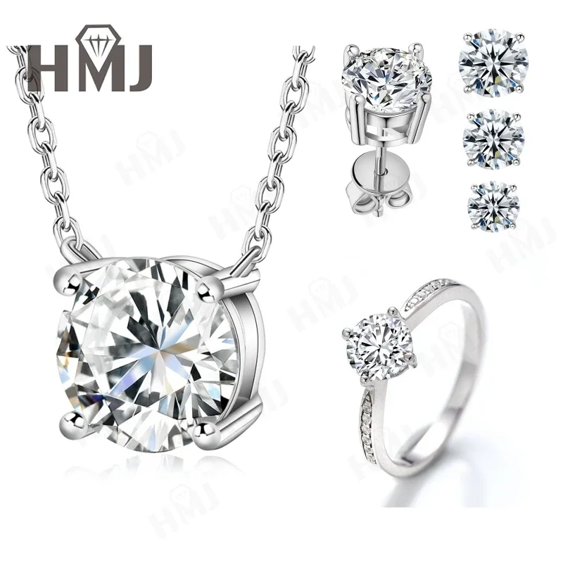 4-teiliges Schmuckset: Ohrstecker, Halskette, Ring, Moissanit, S925 Sterling Silber, hypoallergen, Hochzeitsanhänger, Fabrikverkauf – Detail 18