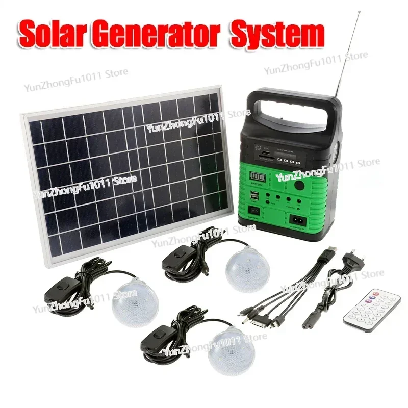 Portable Camping Solar Power Generator System Solar Panels + Radio + 3 Light Bulbs + Remote Control Outdoor Emergency Supply