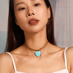 Fashion Turquoise Love Heart Pendant Necklace for Women Choker Necklace Girls Party Holiday Jewelry Gifts