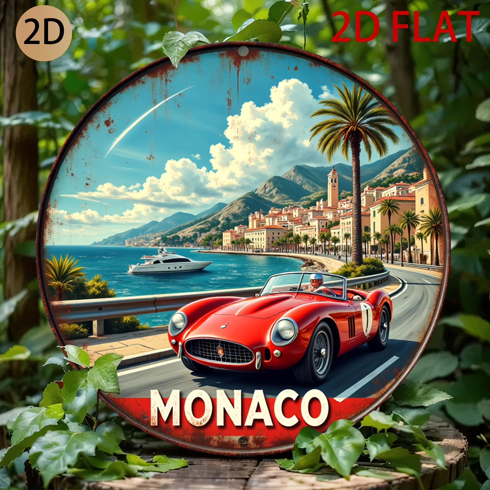 Monaco Vintage Travel Red Sports Car Coastal - Letrero de metal duradero estilo vintage para decoración de pared, hogar, oficina, bar, man cave, modelo A