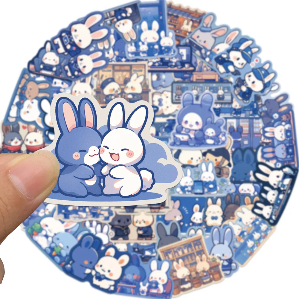 10/30/50PCS Cute Blue Bunny Sticker Cartoon Cute Stationery Sticker Ipad Computer Suitcase Helmet Guitar Wall Sticker Decoration