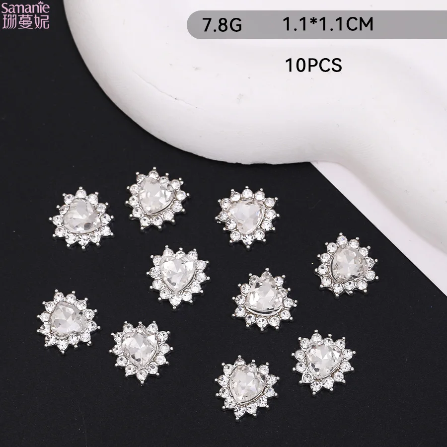 10Pcs 3D Rectangle Nail Charms, Silver Metal Setting Clear Rectangle Rhinestone Nail Diamonds for Nail Art & DIY Craft Decor