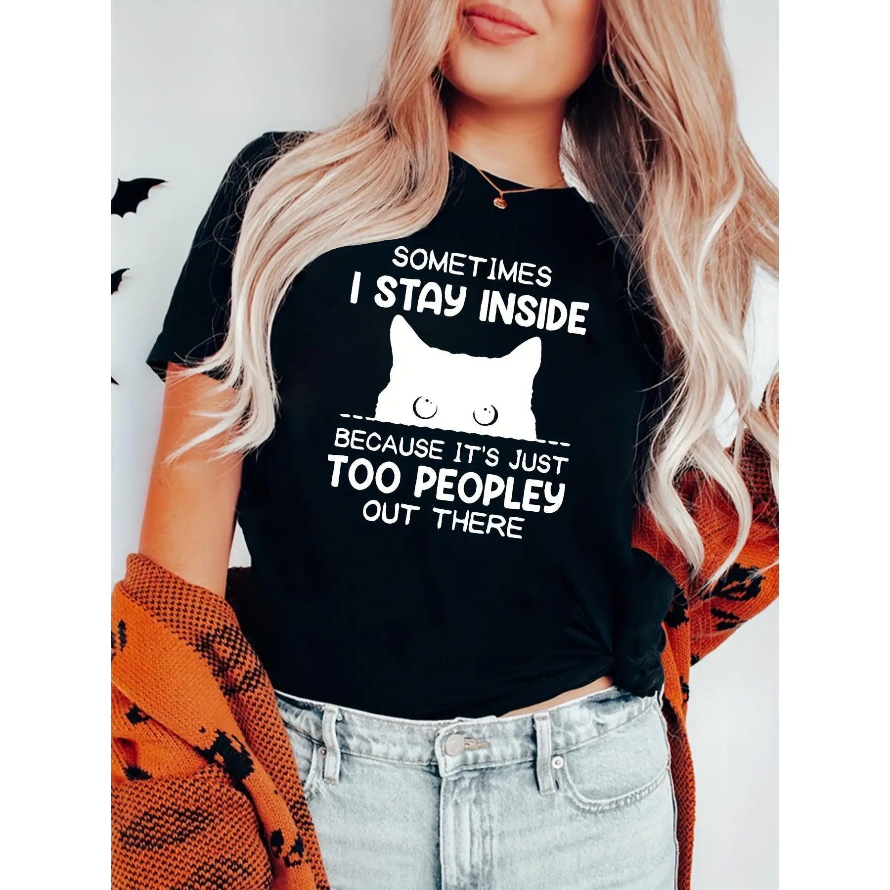 

"Too Peopley T-Shirt for Women | Funny Social Introvert Graphic Tee | Cat Lover Humor Gift | Halloween Spooky Season Outfit"