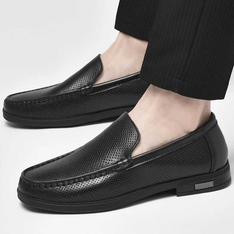 New Genuine Leather Men Casual Shoes Luxury Brand Mens Loafers Moccasins Breathable Slip on Black/white Driving Shoes Size 36-46