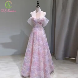 Customized Sweet Pink Lace Flower Evening Dress Romantic A-line Sequins Beading Floor-length Party Formal Gowns for Women