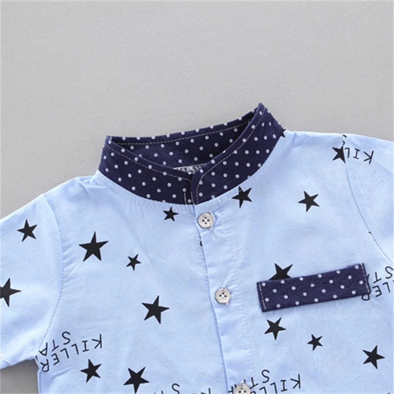 2PCS Baby Set Summer Fashion All over Five Point Star Pattern Standing Neck Short Sleeve Shorts Set