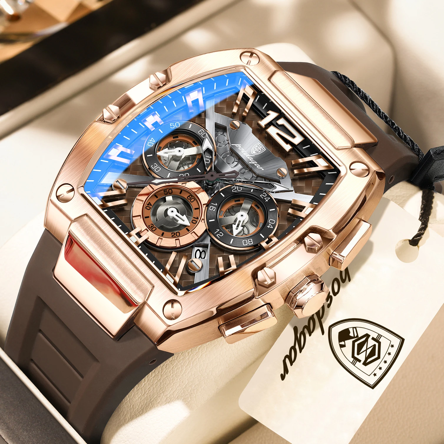 Montre Homme POEDAGAR Tendance à Quartz Lumineuse Étanche en Silicone Vintage avec Date Chronographe – Montre-Bracelet Décontractée pour Hommes