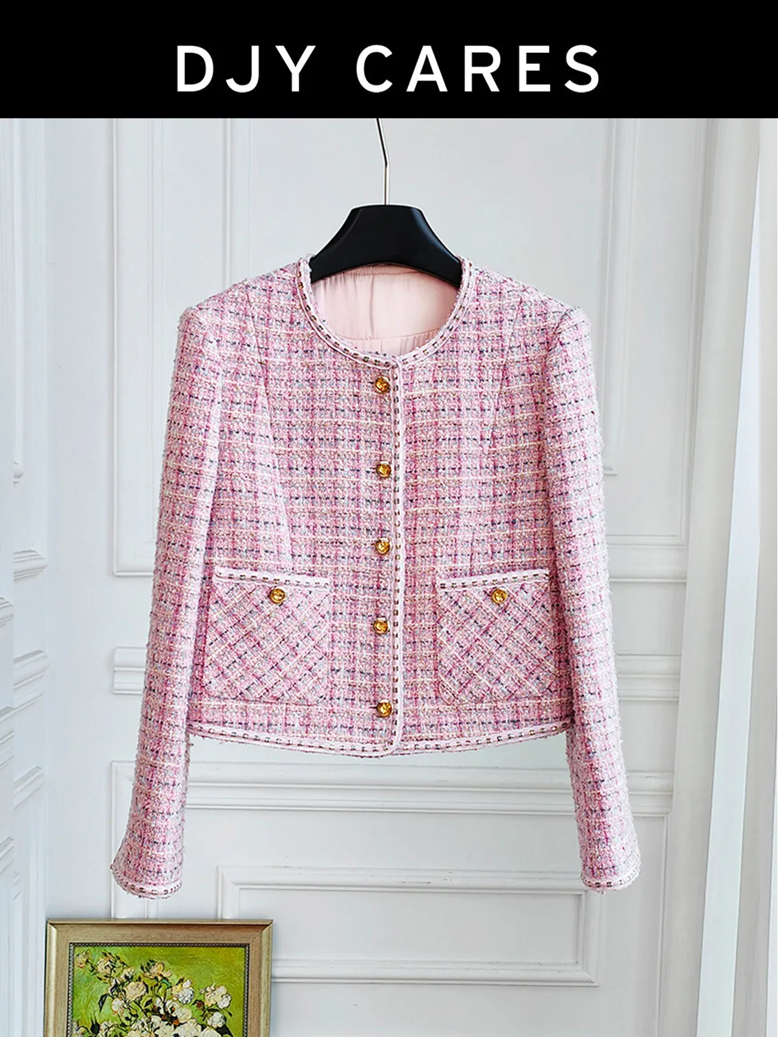 New Sweet pink short jacket+slimming half skirt set big size