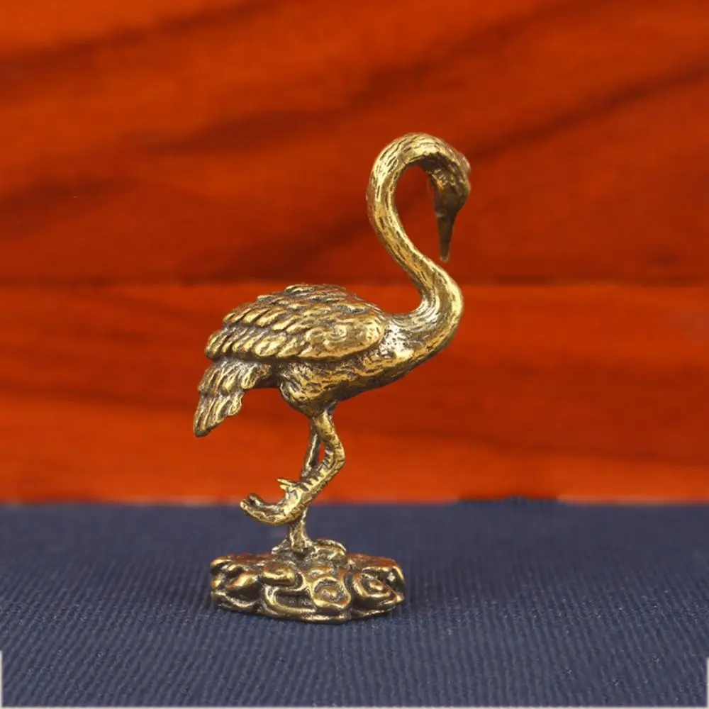 

Pure Brass Crane Figurines Cultural Toys Handcrafted Red-crowned Crane Sculpture Exquisit Copperware Brass Miniatures