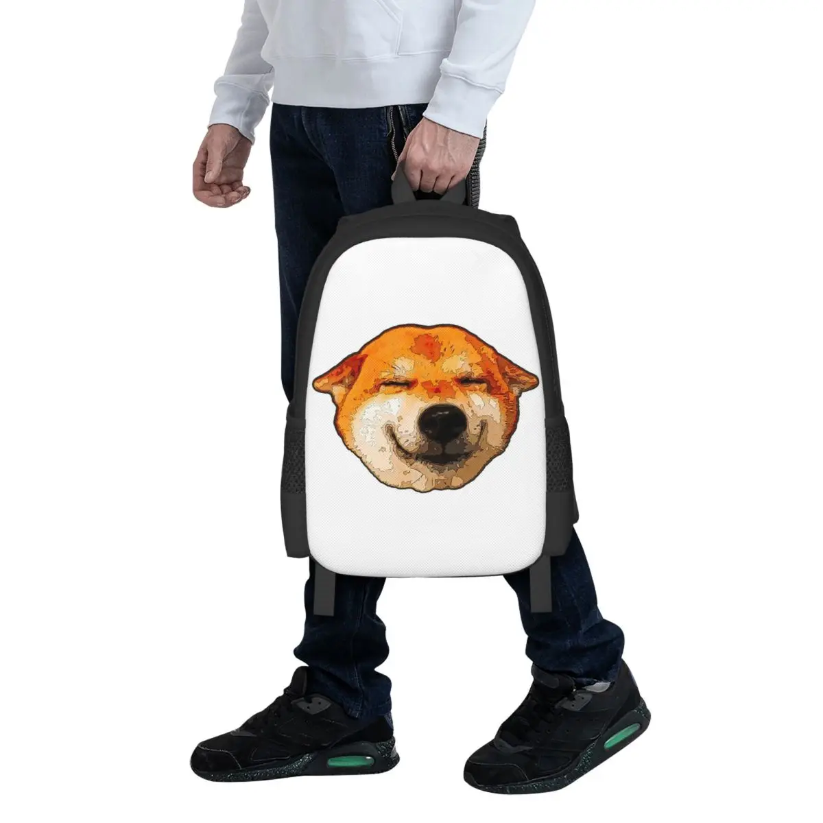 Shiba Inu Smiling Cartoon Art Student Backpack School Bag Hiking Travel Daypack for Boys Girls Fashion Bookbag Shoulder Bags
