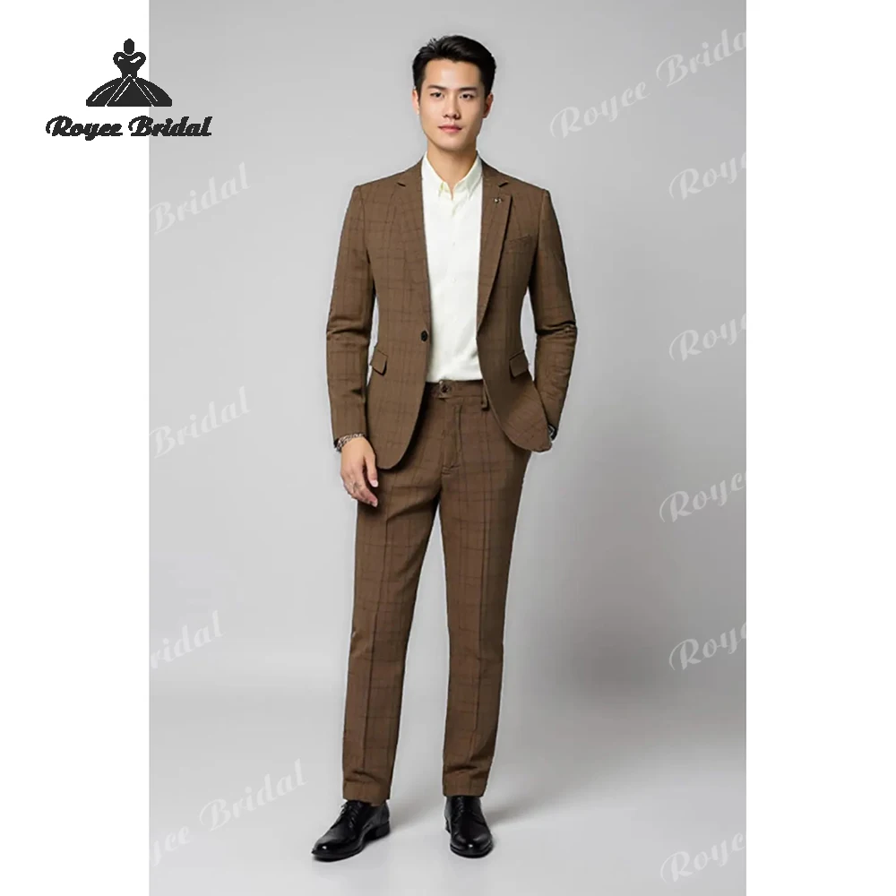 Classic Plaid Two Piece Single Breasted Men's Suit Wedding 2026 Notched Lapel Evening Suit Customized trajes para hombre
