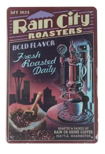 dorm  room  wall art Rain City Roasters coffee tin metal sign