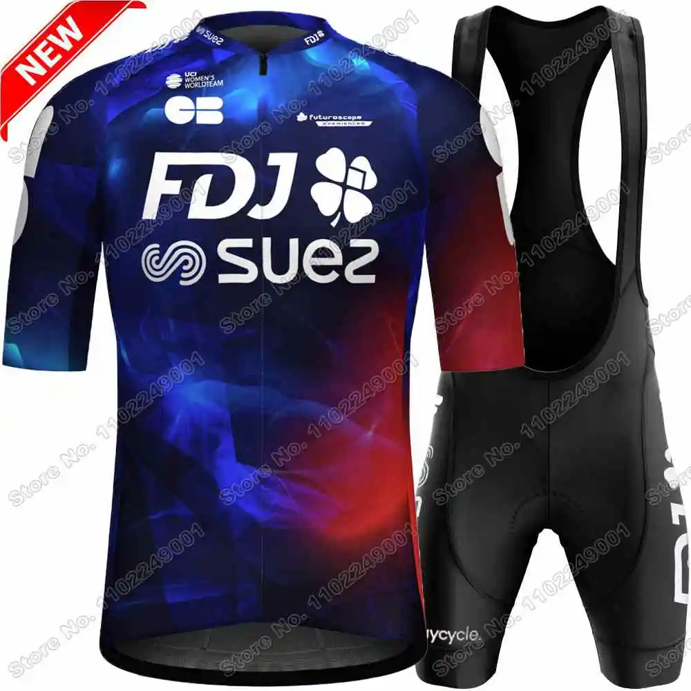 2025 Women Team FDJ SUEZ Cycling Jersey Set Summer France Tour Unisex Cycling Clothing Road Bike Shirt Suit Bicycle Pants