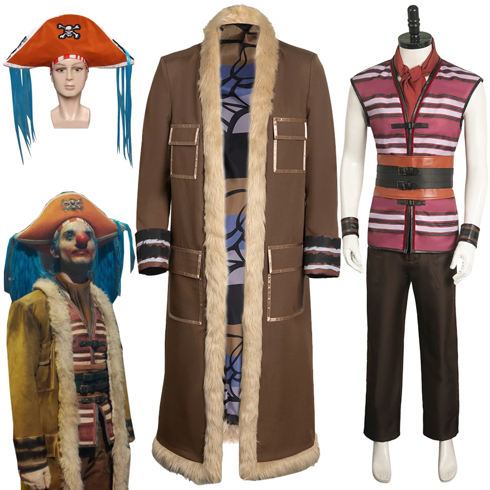 

Buggy Cosplay Fantasy Anime Live Action TV One Cosplay Piece Costume Disguise Men Plush Jacket Stripe Set Male Halloween Outfits
