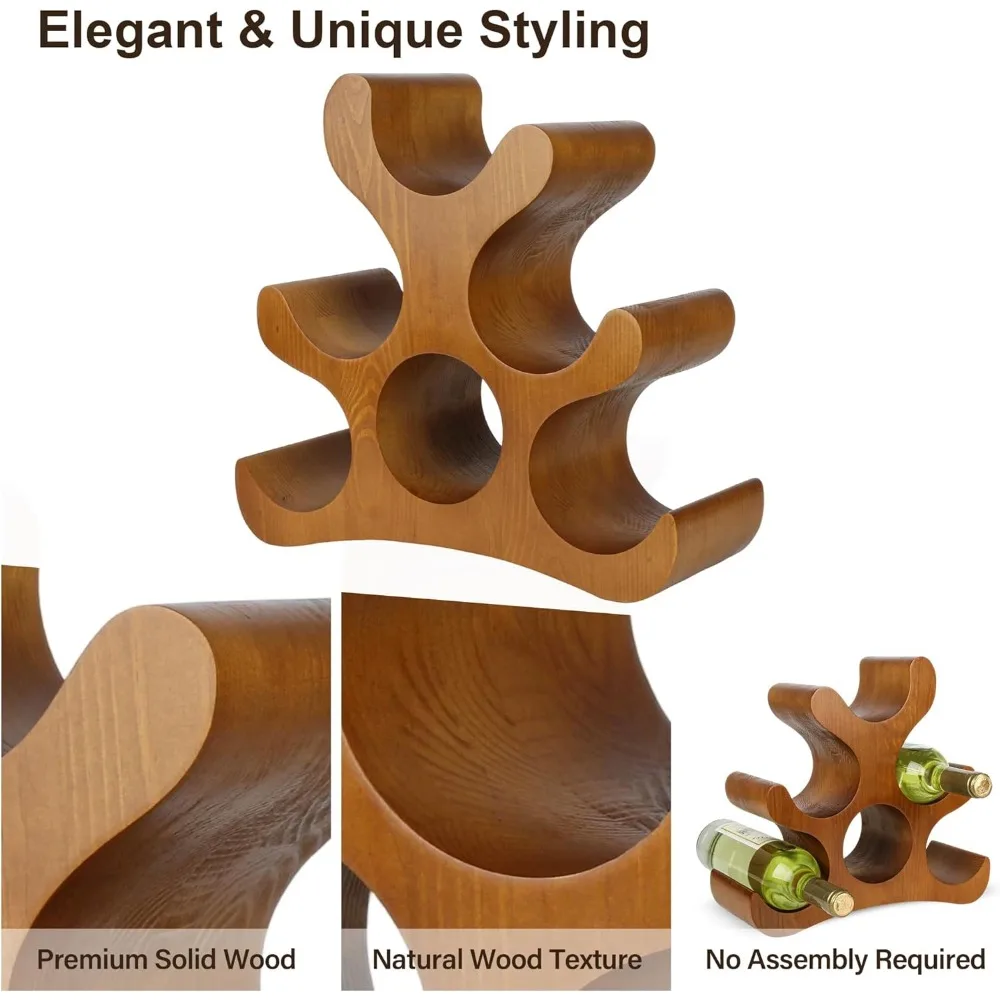 Rack de vinho autônomo de madeira para 6 garrafas para armazenamento de armário e despensa