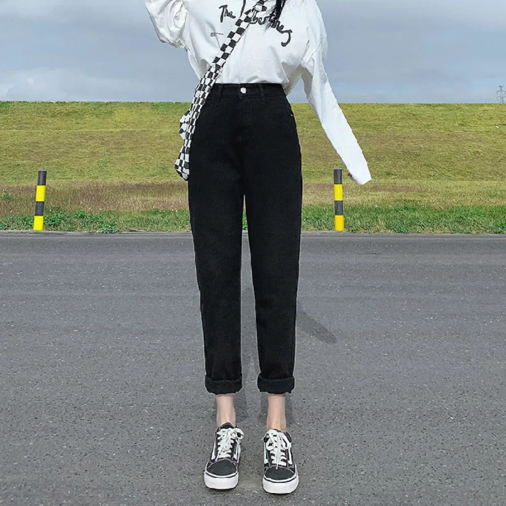 Damskie jeansy jesienno-zimowe, modne, proste, eleganckie spodnie dżinsowe, vintage, z wysokim stanem, codzienne spodnie typu haremki, pantalones de mujer