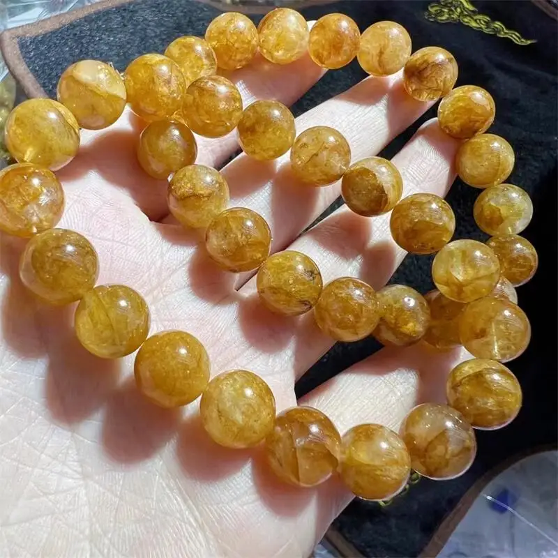 Natural Yellow Fire Quartz Hematoid Bracelet Gemstone Round Bead Crystal Healing fengshui Gemstone Jewelry Gift 1PCS 10/11MM