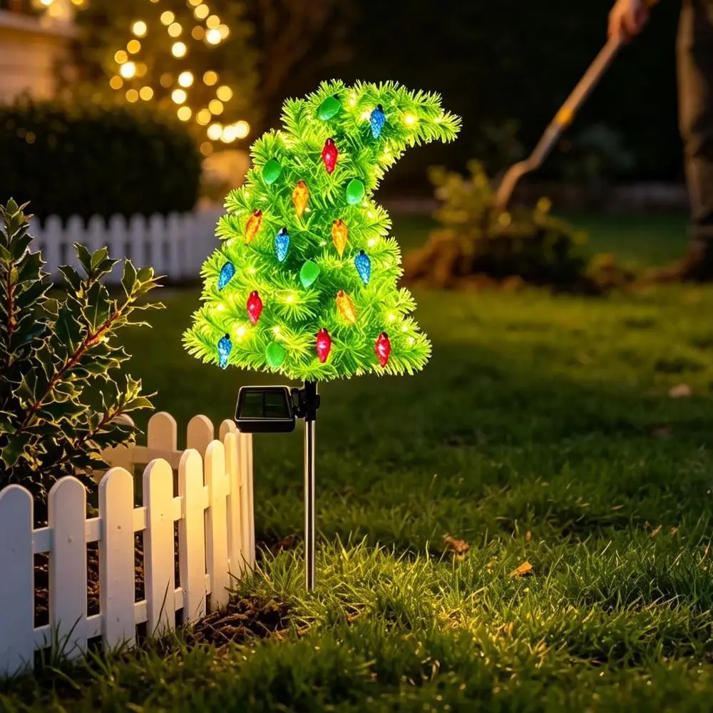 Weatherproof Solar Christmas Tree Waterproof Solar Powered Solar Pathway Lights With Ground Stakes Funny Shape Yard Decor Lights