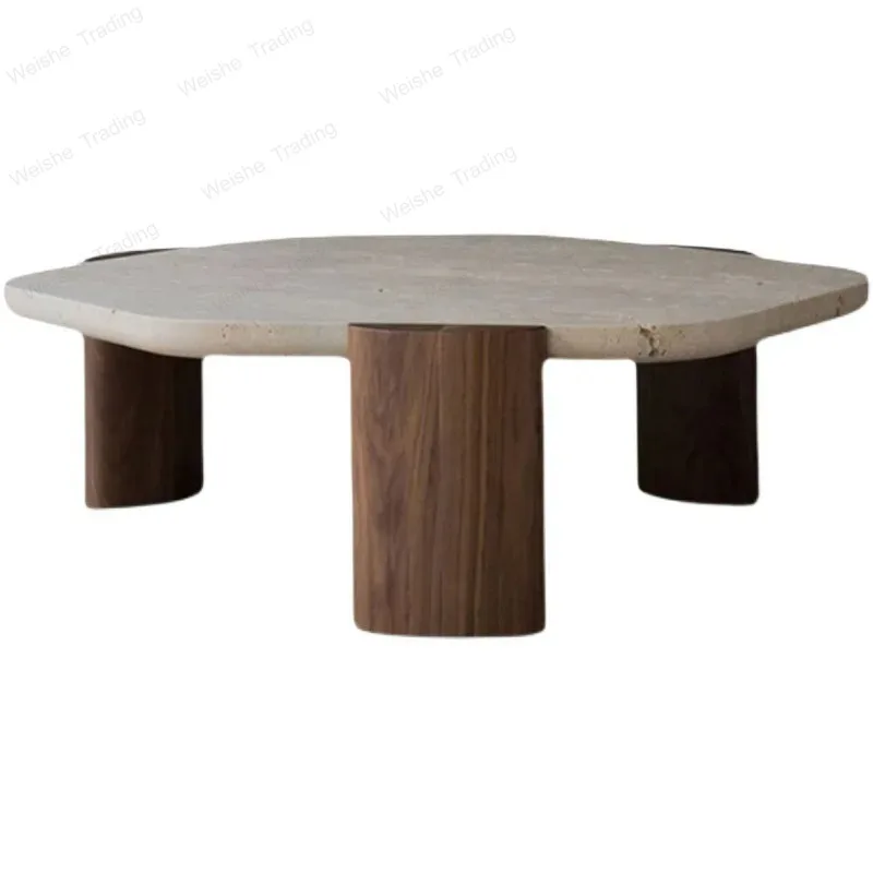 Nordic simple marble tea table wind special-shaped solid wood short table