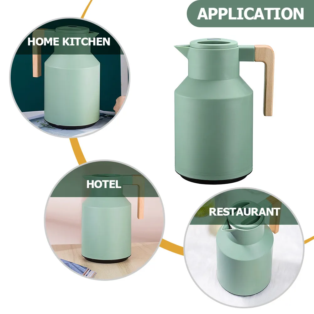 Premium Insulated Pot for Home Use Thermal Carafe with Wooden Handle Glass Liner Long Heat Retention Portable Outdoor Office