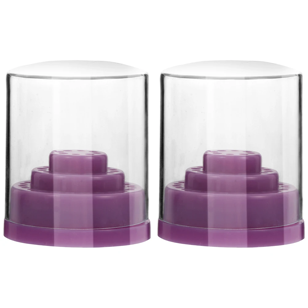 

2pcs Nail Drill Bits Storage Box Household Drill Stand Dust-Proof Transparent Organizer For Manicure Accessories Training