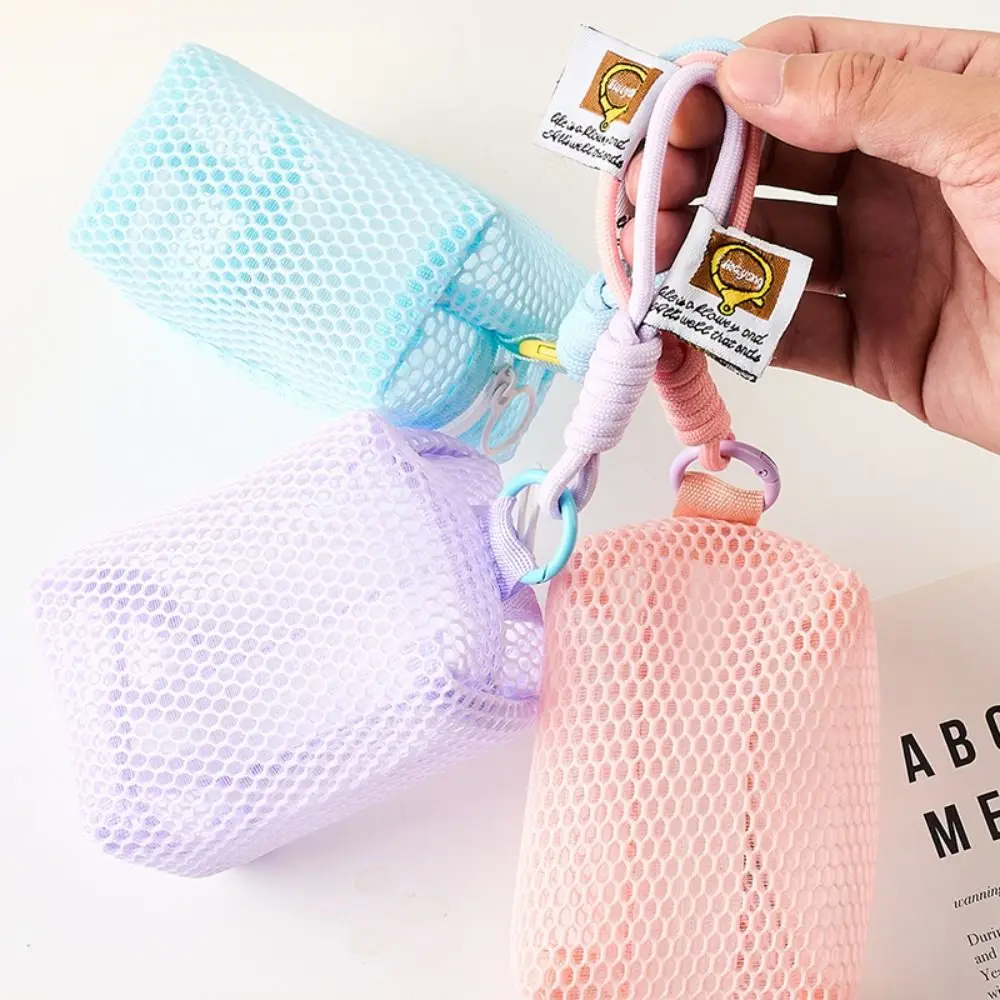 Multi-functional Mesh Mesh Storage Bag Dopamine Color Large Capacity Small Makeup Bag Organizer Handheld Coin Purse