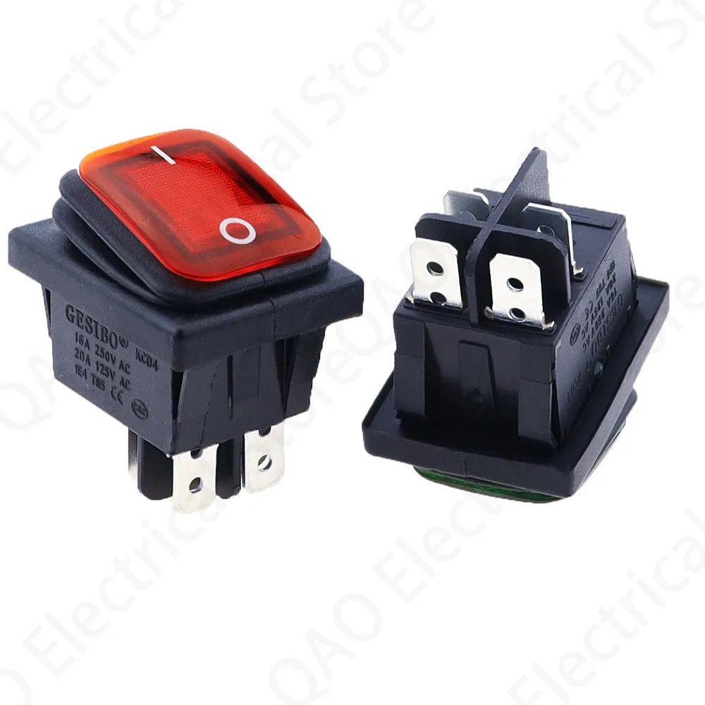 KCD4 20A/250V 4 Pin DPST IP67 Sealed Waterproof Rocker Switch with LED 12V 24V 110V 220V 30x22