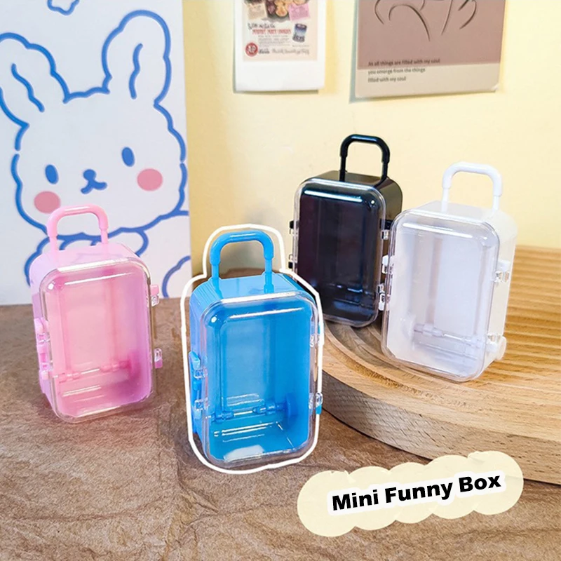 Creative Mini Cute Trolley Case Toys Girls Play House Doll Accessories Toys Simple Movable Suitcase Jewellery Storage Box Gift