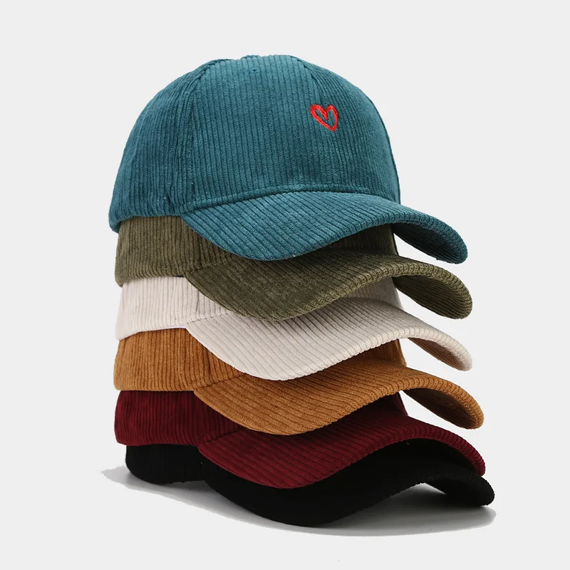 Neue Little Love bestickte Cord-Baseballmütze für Frühling und Herbst, koreanische Mode für Damen, einfacher Sonnenhut, Outdoor-Casual-Kappen – Detail 1