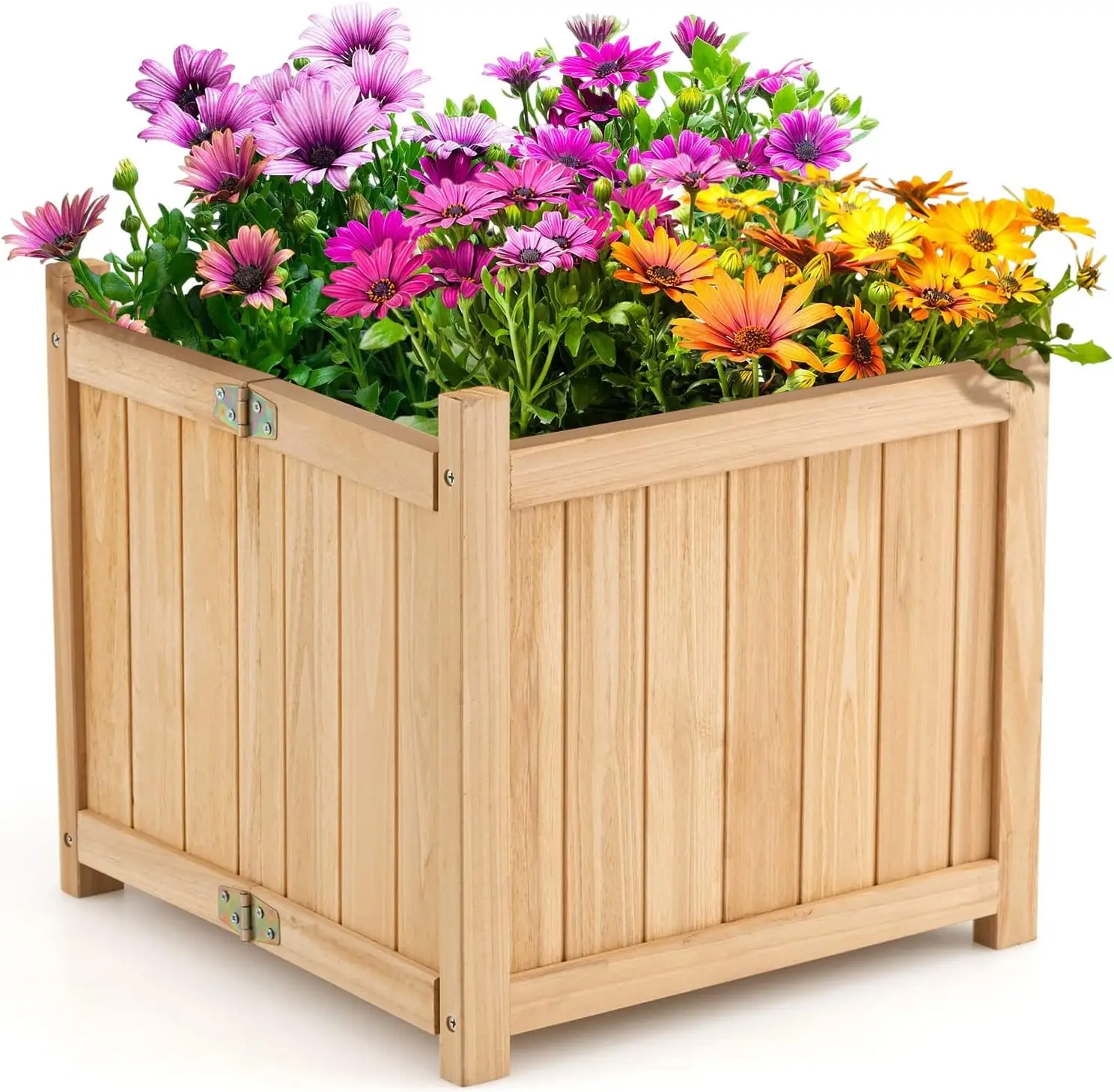 

Outdoor Wooden Planter Box, Folding Raised Garden Bed W/Drainage Hole, Patio Square Plant Container for Flowers, Vegetables,