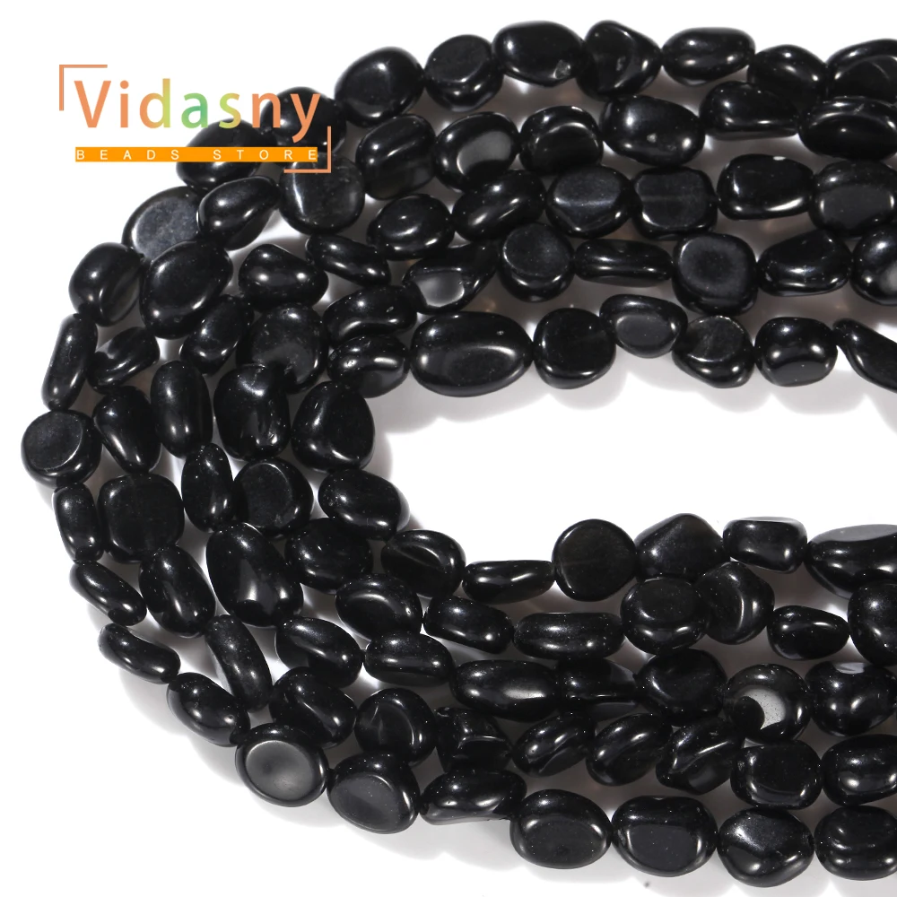8-10mm Natürlicher Schwarzer Obsidian Stein Unregelmäßige Ovale Lose Perlen für Schmuckherstellung DIY Armbänder Zubehör – Detail 4