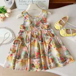 Girls Casual Dresses Cartoon Graffiti Print Sleeveless Dress Kids Clothes Girls Dresses for 2 To 7 Years Evening Dresses Elegant