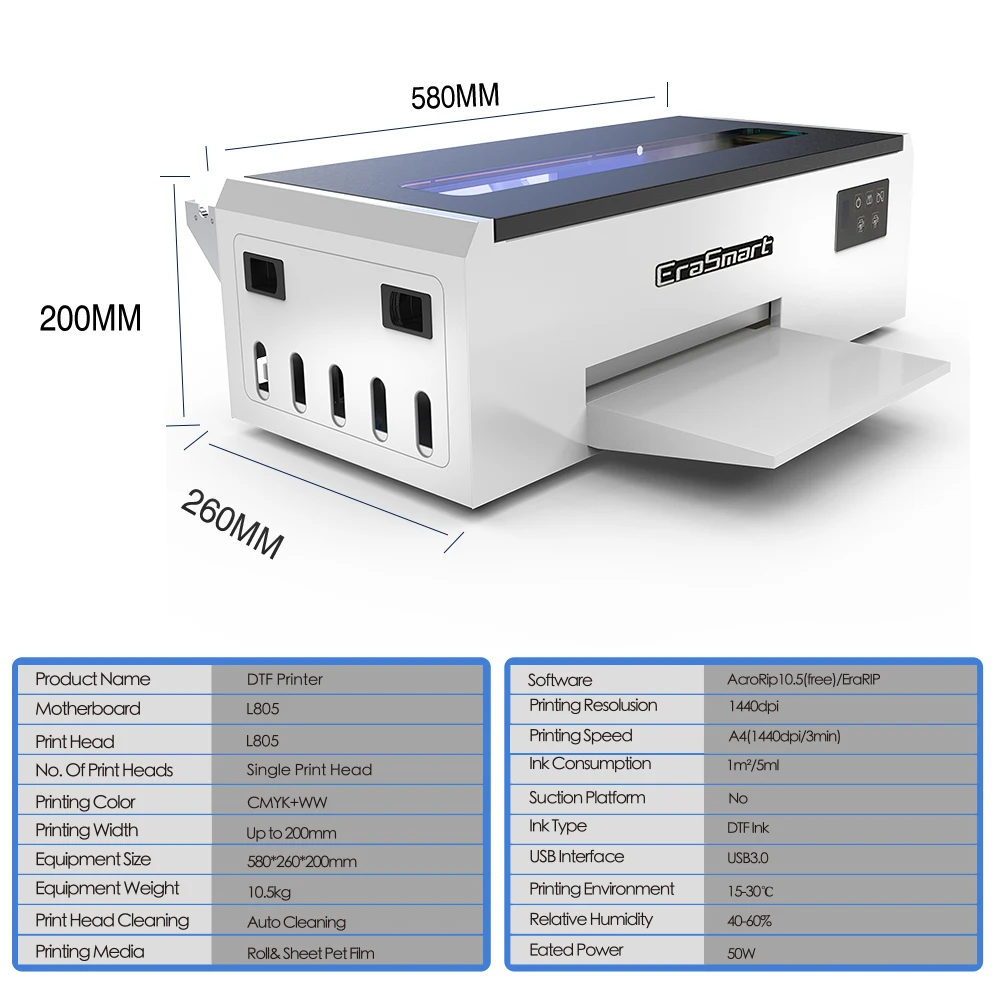 Erasmart جديد DTF طابعة A4 لفة آلة الطباعة 21 سنتيمتر الأعمال الصغيرة تي شيرت طابعة لإبسون L805 رئيس