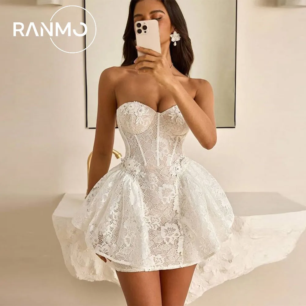 

Ranmo 2026 Sexy Sleeveless Party Dresses Female A-Line Evening Vestido Elegant Strapless Floral Lace Midi Dress Women Customized
