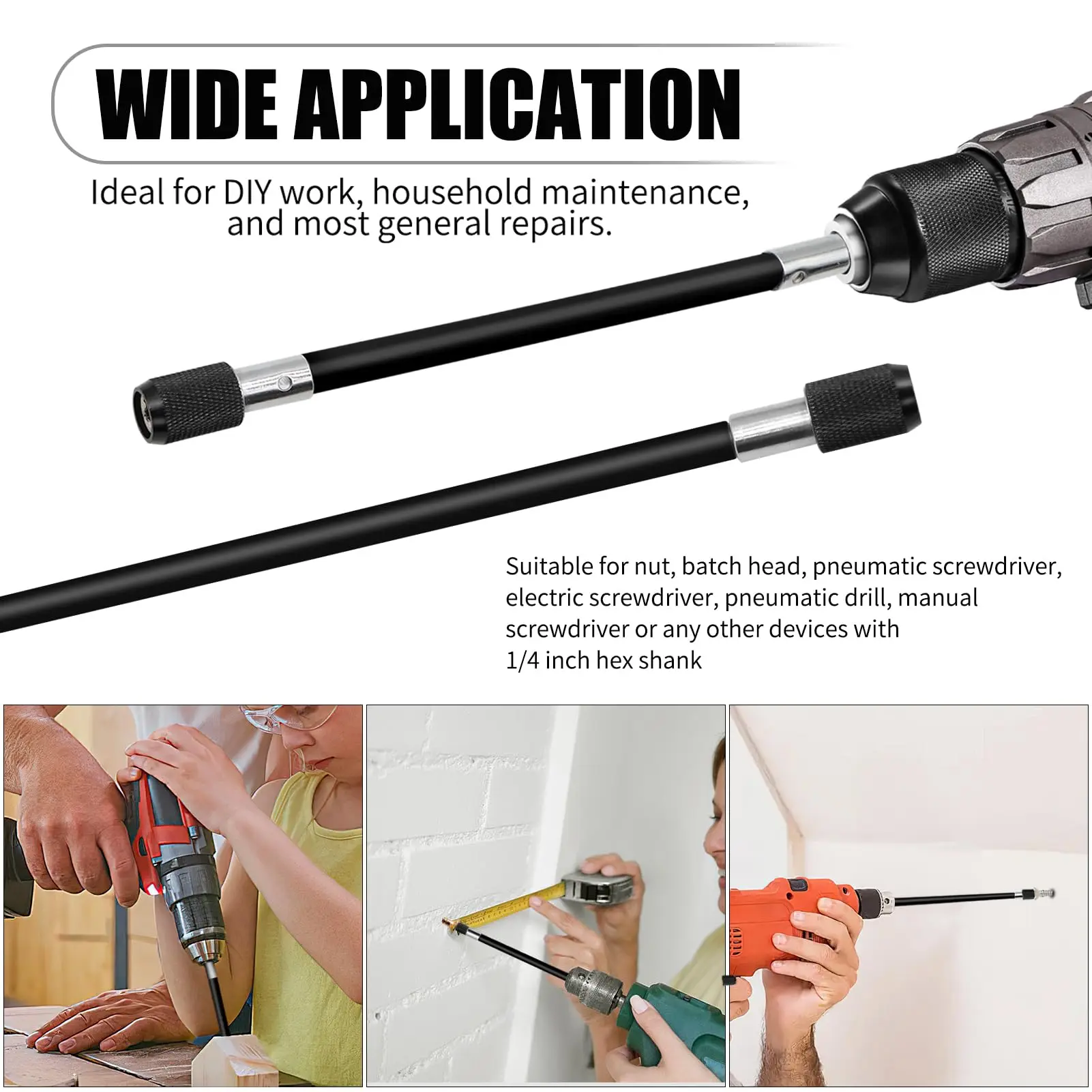 2 PCS Drill Bit Extender Quick Change Extension Dril Bit Holder 1/4 Inch Hex Shank Screwdriver Extender for Impact Driver