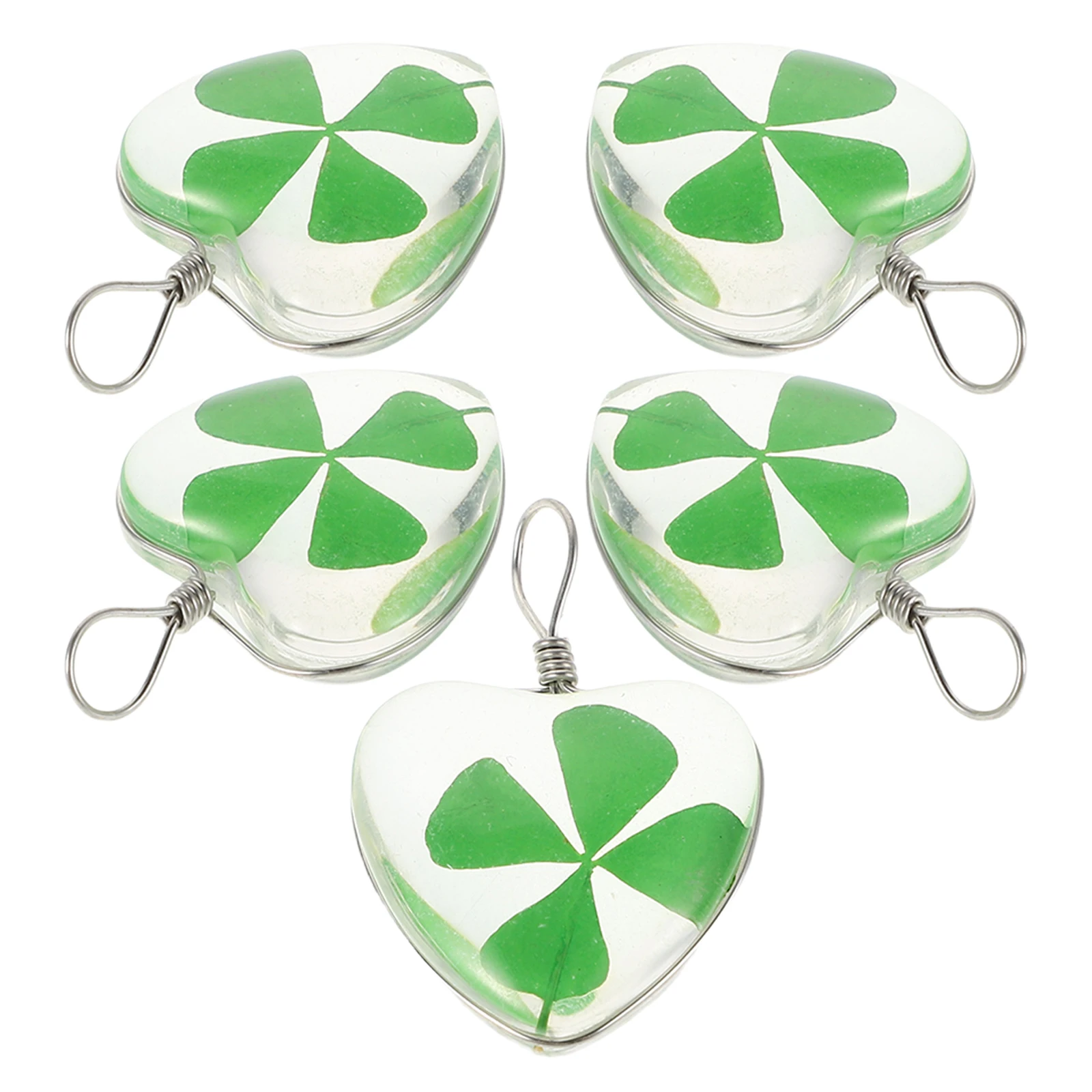 

5 Pcs Pendant Patricks Day Shamrocks Ornament Necklace Charms Leaf Jewelry Making Supplies Glass Lucky