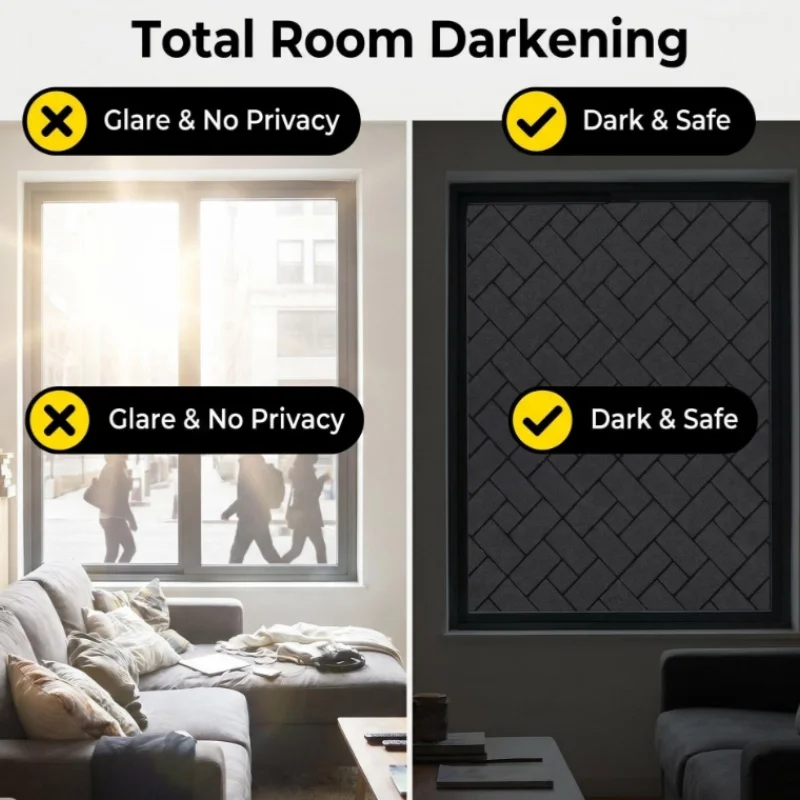  ﻿ ﻿ Total Blackout Window Film 100% Light Sun Blocking Covering Opaque Room Darkening Dark Black Out Window Sticke