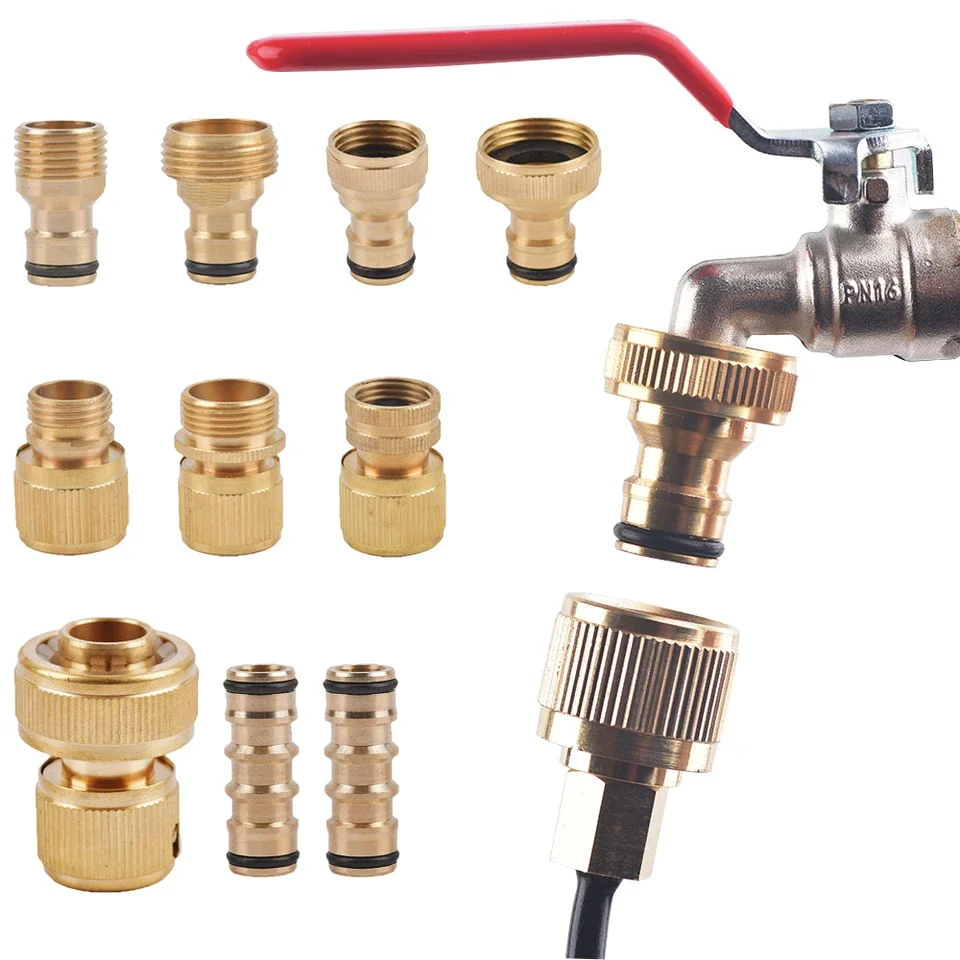 Brass quick-connect fitting for garden irrigation systems compatible with 1/2 inch and 3/4 inch hoses high-pressure rated up to