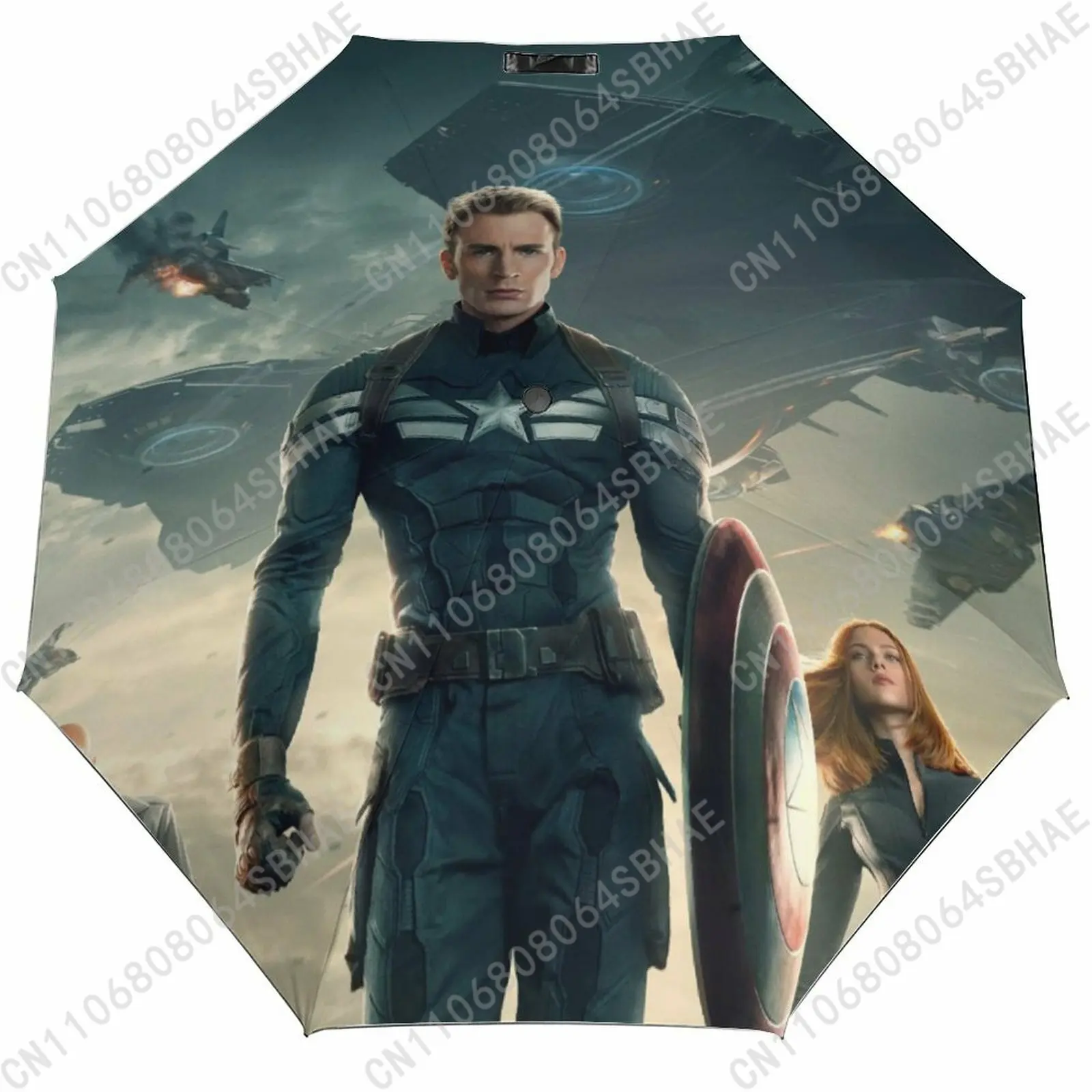 

Marvel Captain America Automatic Foldable Umbrella One Button Umbrella with Black Coating Umbrella with Matching Pouch Cosplay