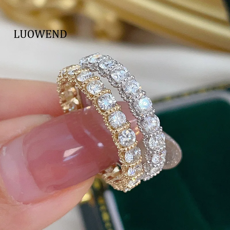 LUOWEND 100% 18K White/Yellow Gold Rings Luxury Design 1.40carat Real Natural Diamond Engagement Ring for Women Fine Jewelry