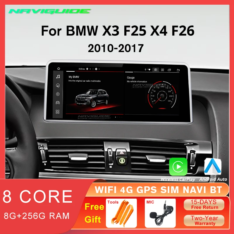 NAVIGUIDE 12.3'' Android 13 Carplay Smart Car Multimedia Player for BMW X3 F25X4 F26 CIC NBT LHD RHD GPS Stereo Headset DSP WiFi