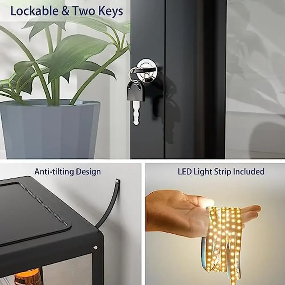 خزانة عرض زجاجية قابلة للتعديل مصباح ليد قابل للقفل خزائن التحف عرض حالة غرفة المعيشة تخزين الرف خزانة مشروبات المطبخ