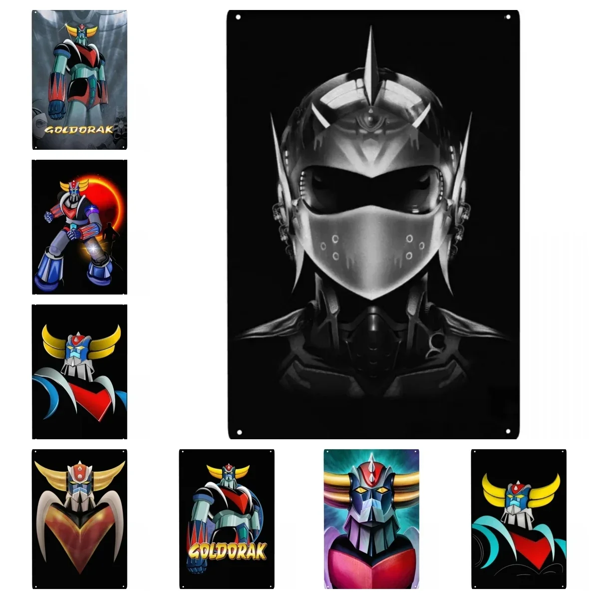 Vintage Goldorak Grendizer Metal Tin Sign Rectangle Custom Anime UFO Robot Goldrake Signs Plaque Pub Cafe Yard Wall Art Decor