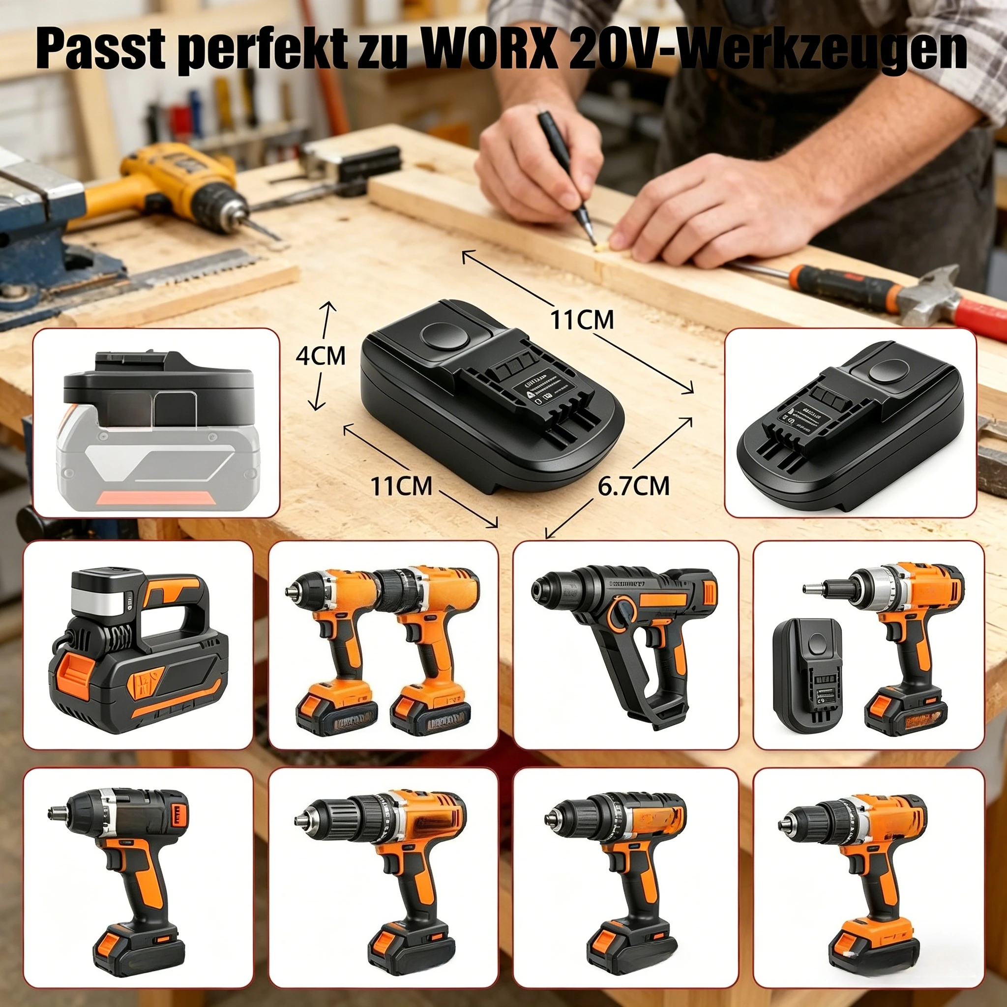 

Адаптер для аккумуляторов Bosch (18В, Li-Ion, серия GBA) для инструментов Worx (4-контактный)