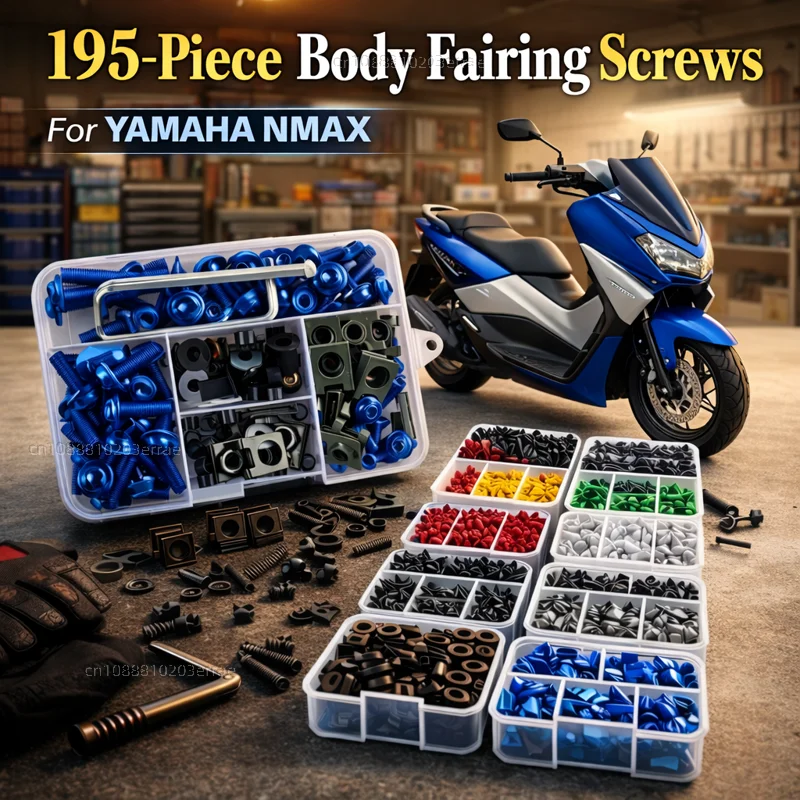 195pcs Motorcycle Fairing Bolts Body Screws Nuts For YAMAHA NMAX125 NMAX150 NMAX155 NMAX160 NMAX 125 150 155 160 Kit Aluminum